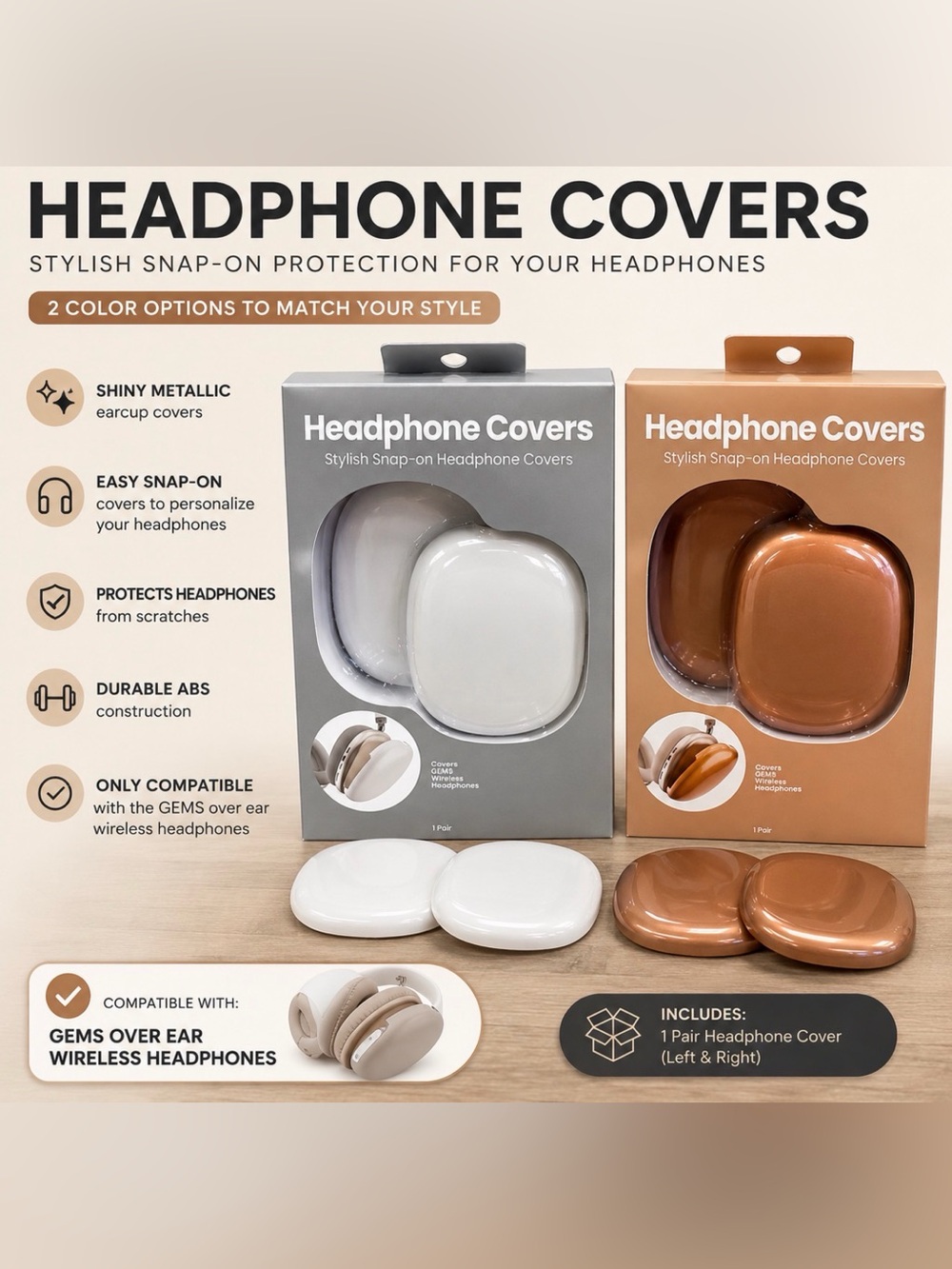 2-Pack Stylish Snap-On Headphone Covers for GEMS Wireless Headphones NIB